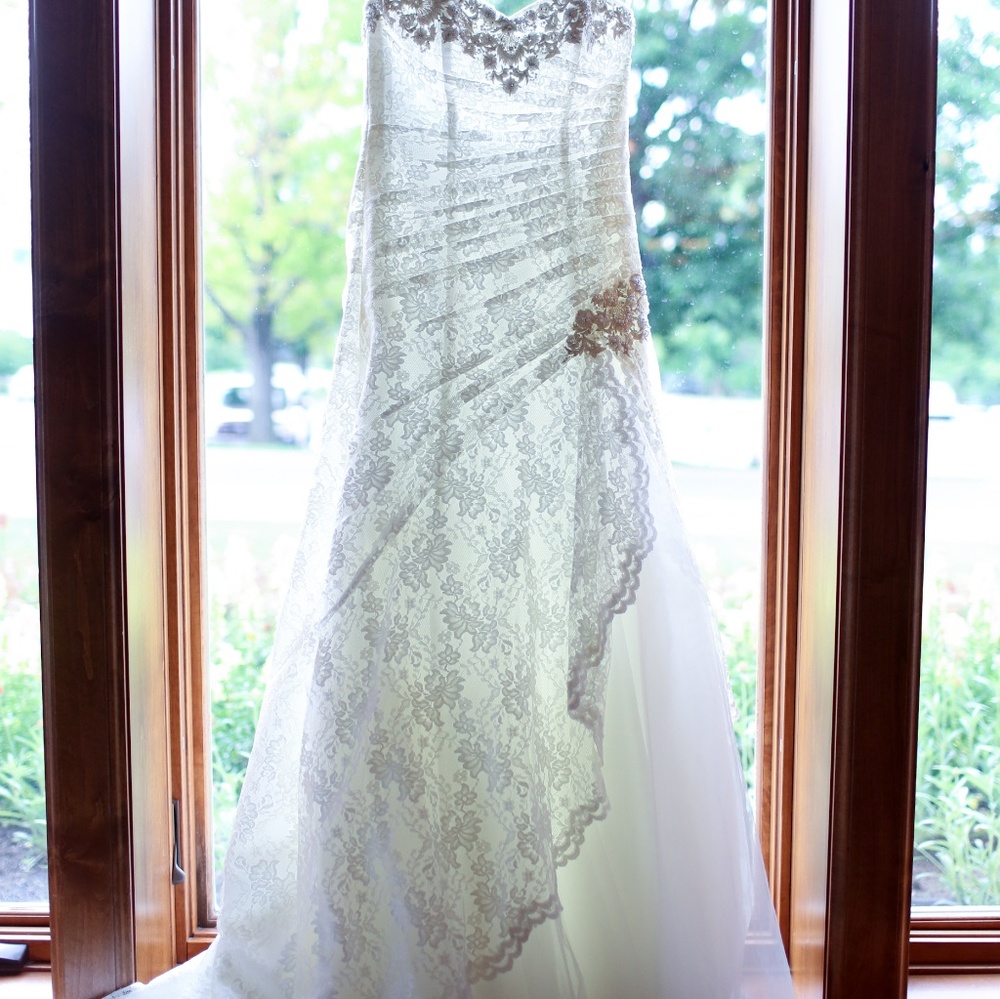 David's Bridal strapless wedding dress ivory